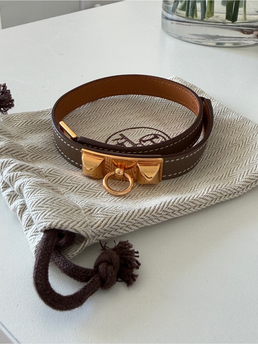 Hermes Kelly Rivale Double Tour Bracelet with Gold Ring Hardware
